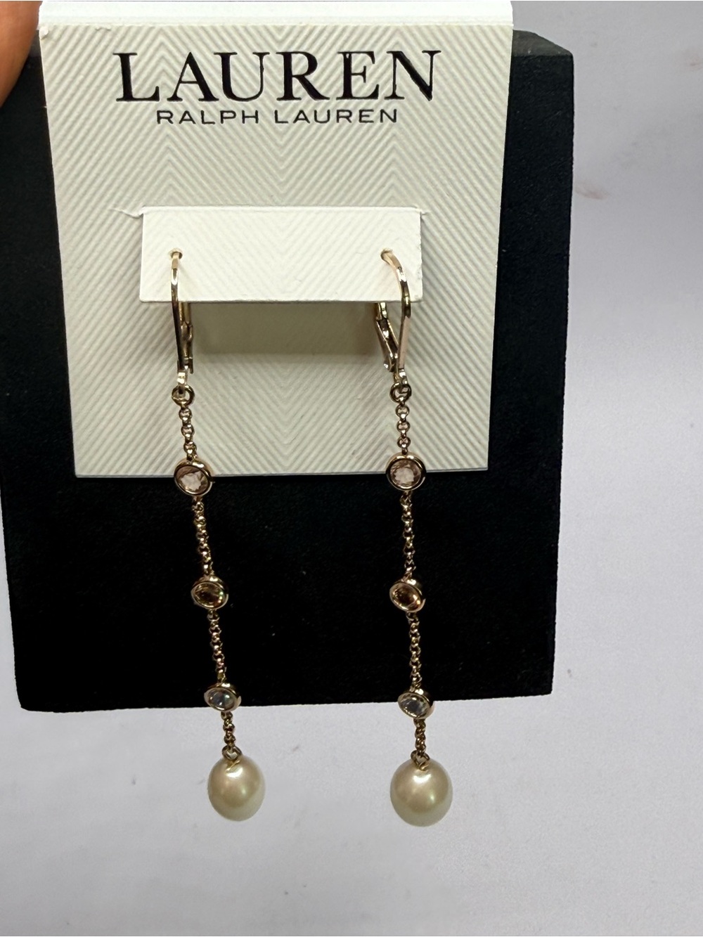 Ralph Lauren Gold-Tone Pearl Drop Chain Earrings